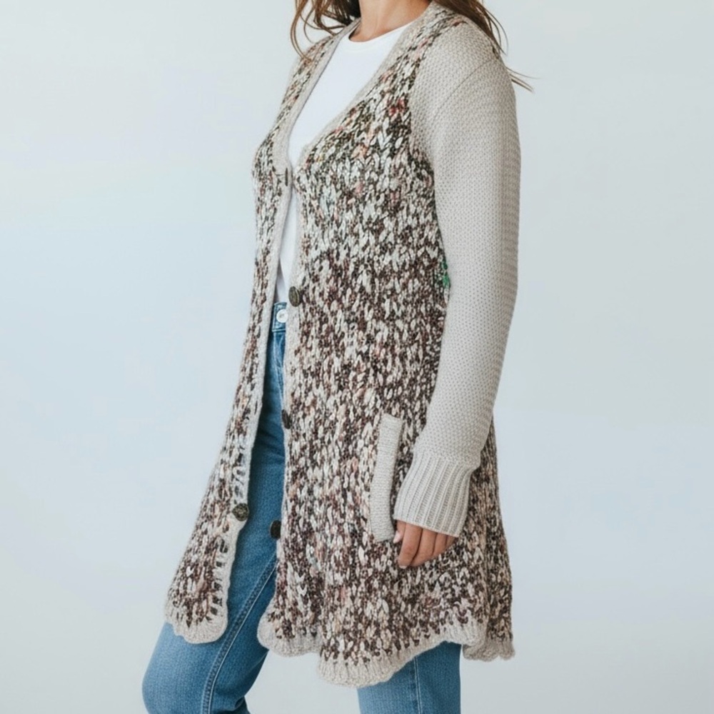 Free People Sweater Cardigan Size XS Boho Grandmacore Hippie Indie Brown Crochet